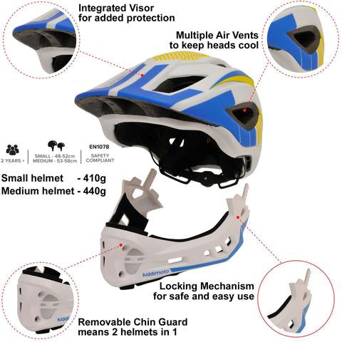 IKON Full Face Cycling/BMX Helmet, - White/Blue, Kiddimoto